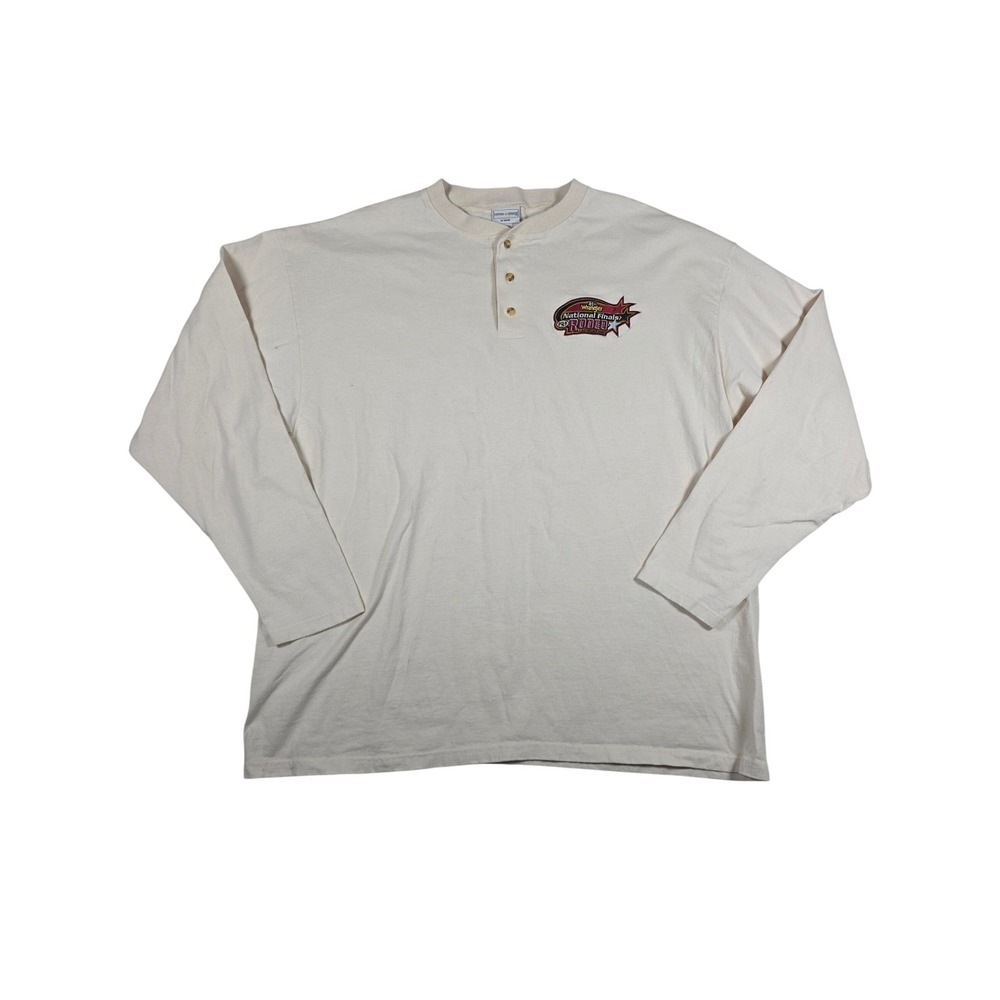 Vintage 2003 Wrangler NFR Henley Shirt 2XL Cream Embroidered Western Rodeo